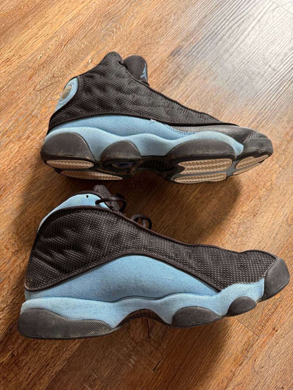 Jordan 13 Size 10.5 Black Light Blue Suede Leather Sneakers